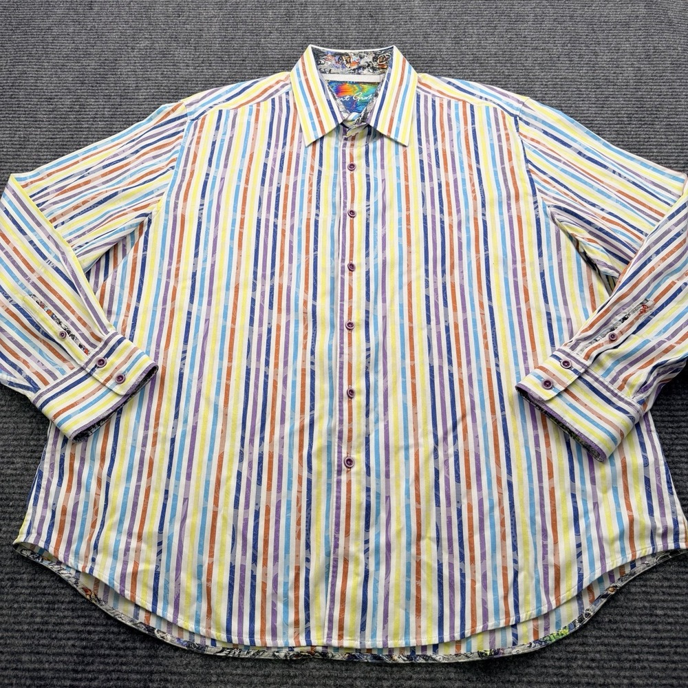 Robert Graham L/S‎ Colorful Stripes Paisley Shirt Men's 3XL Dinosaur Flip Cuff - Picture 2 of 7